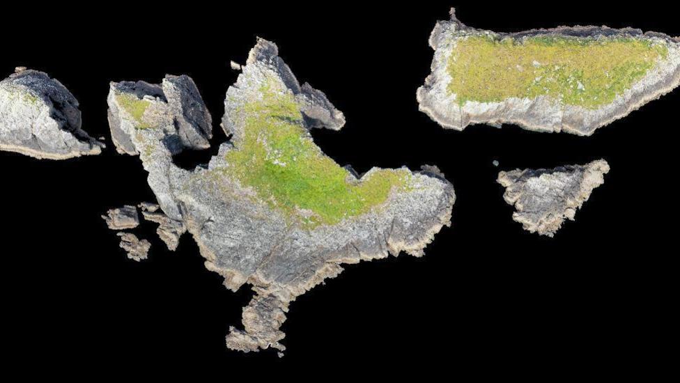 A high resolution 3d orthorectified image taken of the Stags of Broadhaven
